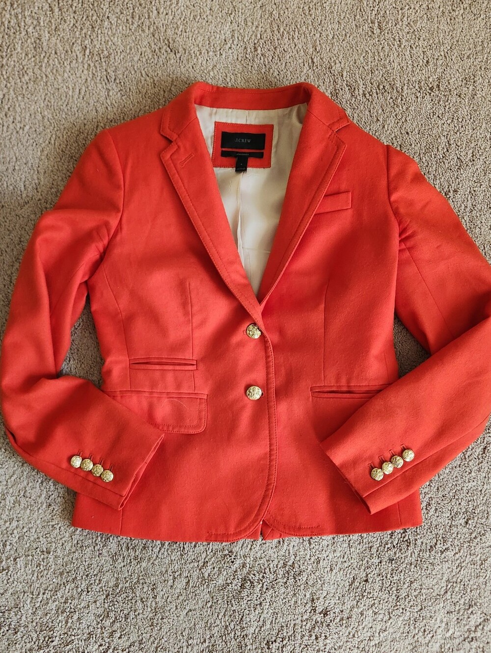J. Crew School Boy Blazer 100% Wool Women Red Orange Blazer Gold Buttons 2